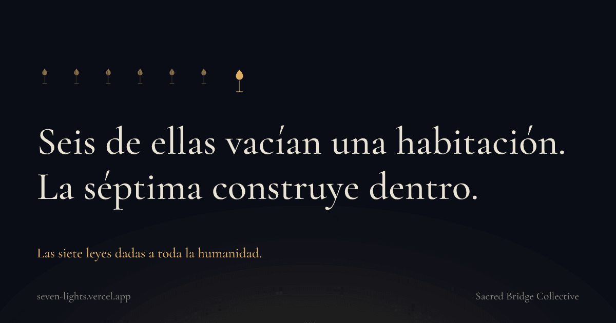Una tarjeta con seis llamas pequeñas y una mayor, sobre la línea seis de ellas vacían una habitación, la séptima construye dentro.
