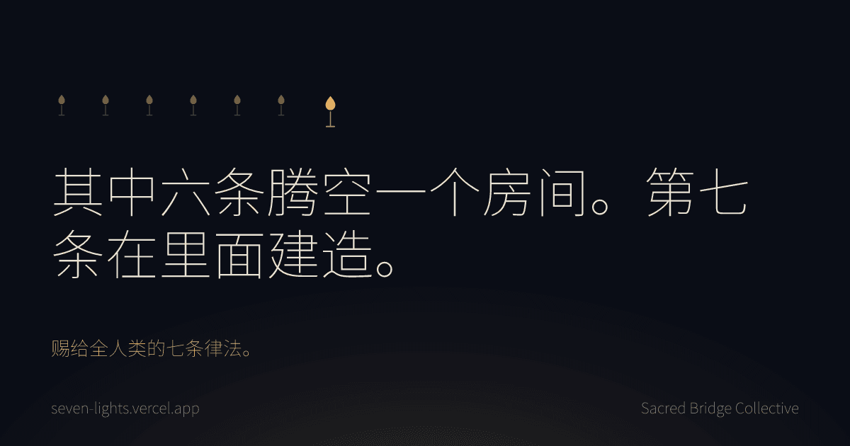 一张卡片，六簇小火焰与一簇较大的火焰，其上一行：其中六条腾空一个房间，第七条在里面建造。