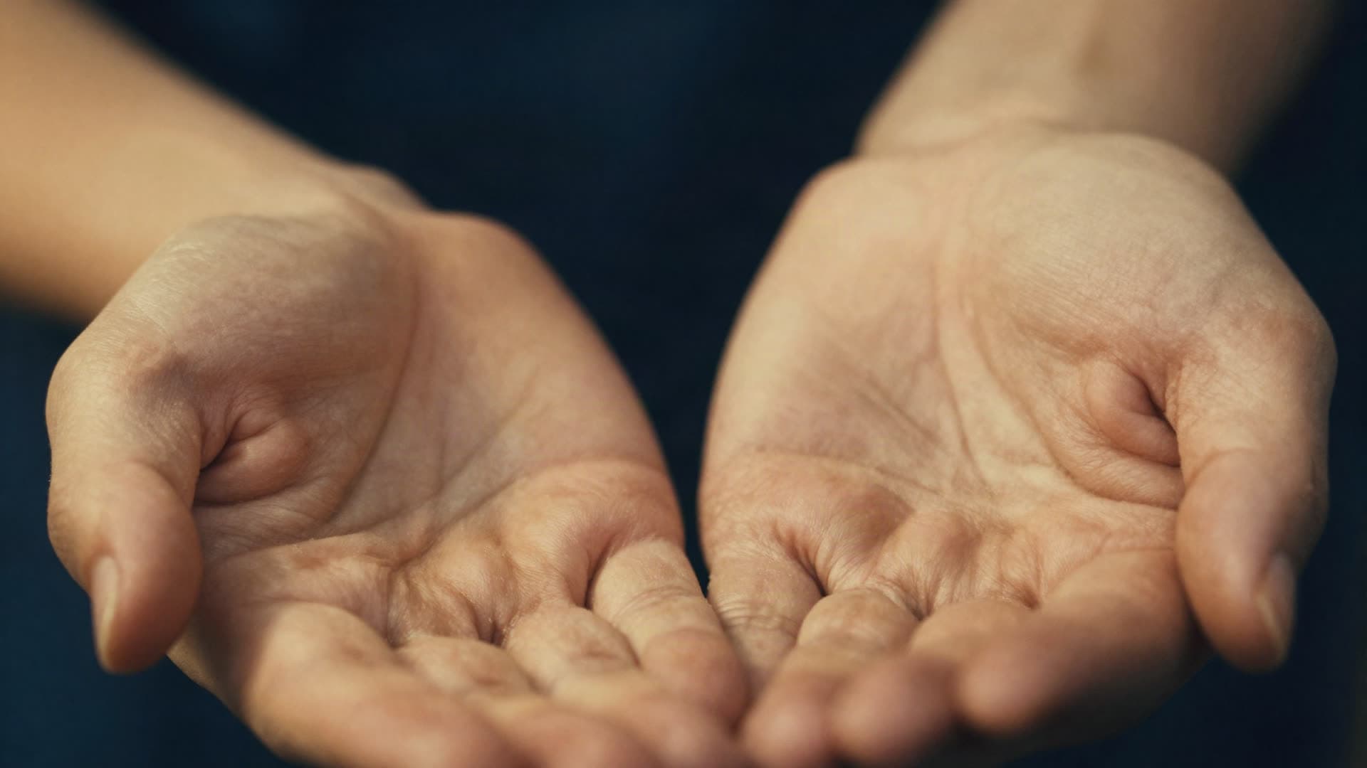 Two open human hands cupped together in warm light, photographed close, with no face visible.