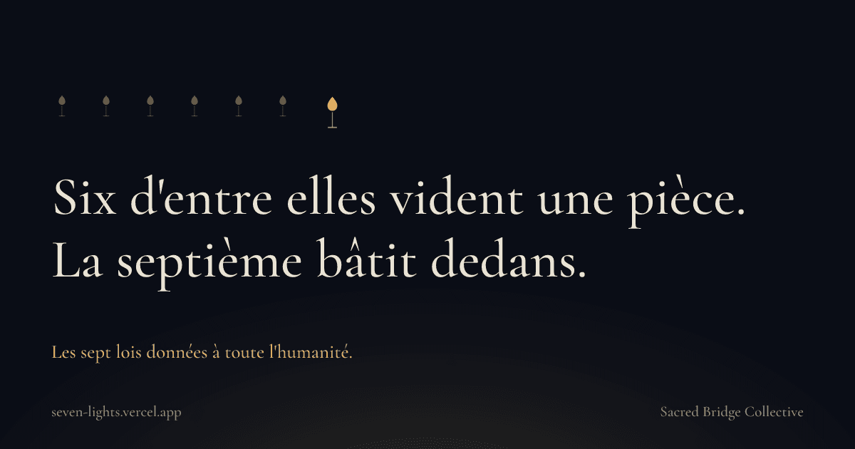 Une carte montrant six petites flammes et une plus grande, au-dessus de la ligne six d'entre elles vident une pièce, la septième bâtit dedans.