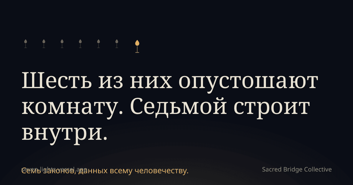 Карточка с шестью маленькими огнями и одним большим над строкой: шесть из них опустошают комнату, седьмой строит внутри.